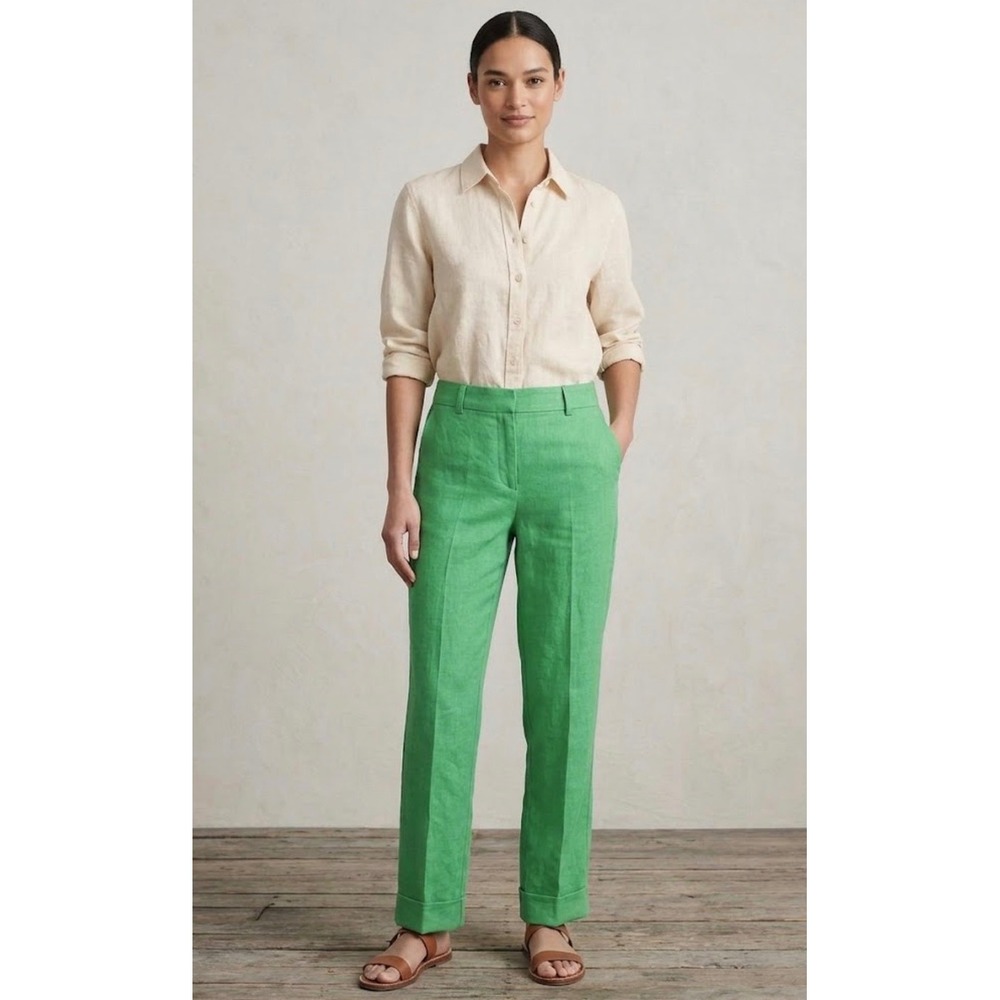 J.Crew Green 100% Linen City Fit Straight Leg Dress Pants Womens 4 Style 41641